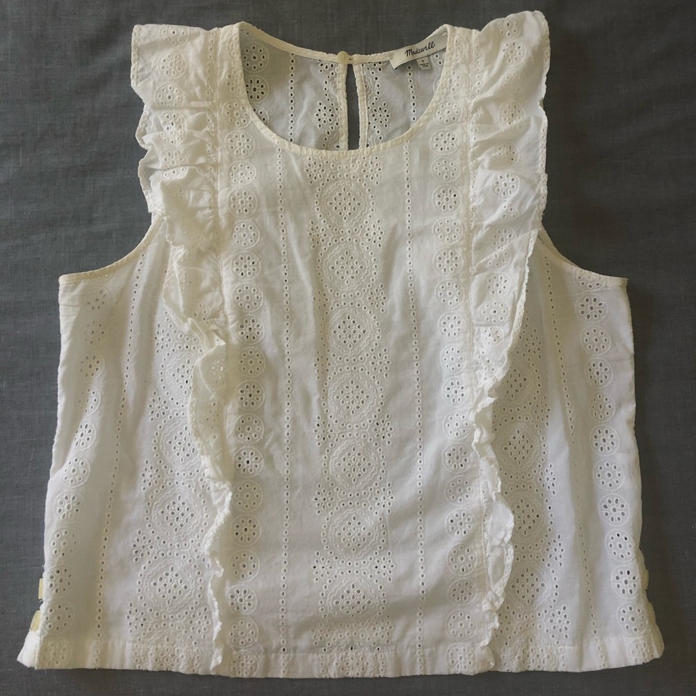White cotton ruffle top